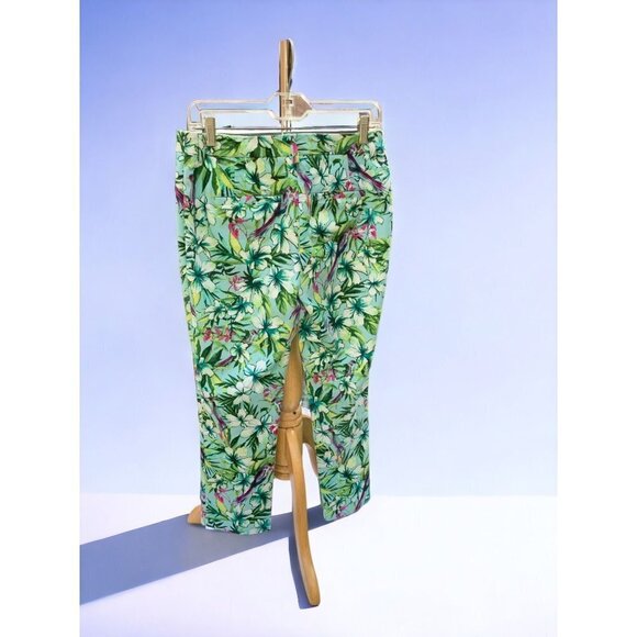 CHICOS LADIES GREEN COLORFUL TROPICAL HAWAIIAN BEACH MID RISE PANTS SIZE 4 - Picture 10 of 10